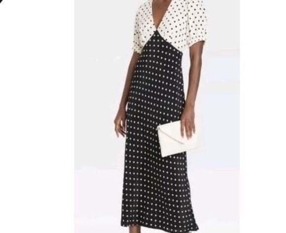 a new day Dresses & Skirts - A New Day Polka Dot Contrast V-Neck Maxi Dress, Size XS